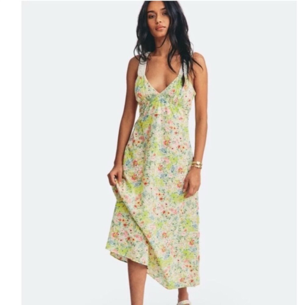 LoveShackFancy Sabina Floral Midi Dress in Yellow